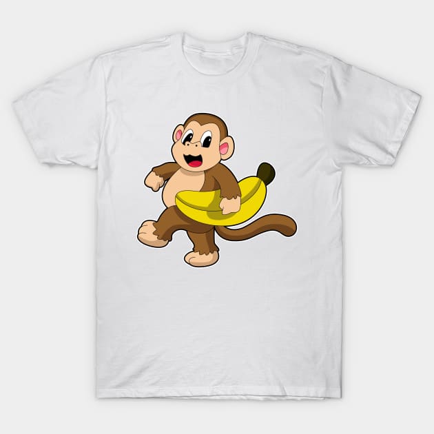 Monkey at Running with Banana T-Shirt by Markus Schnabel